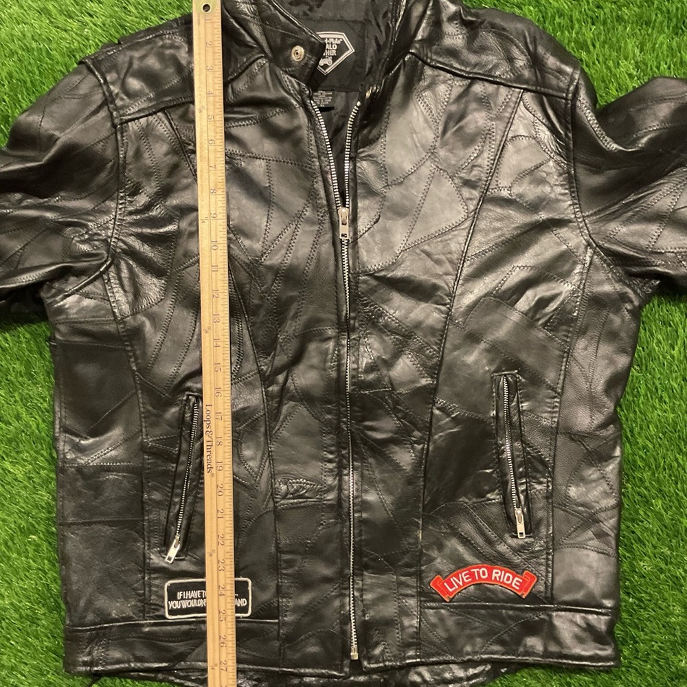 Black Leather Jacket With Eagle Patch - image 3